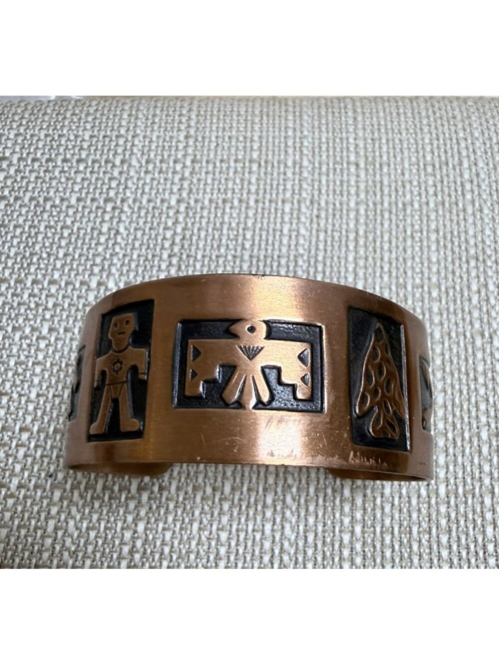 Vintage Copper Cuff Bracelet Embossed Western Thunderbird 6.5”